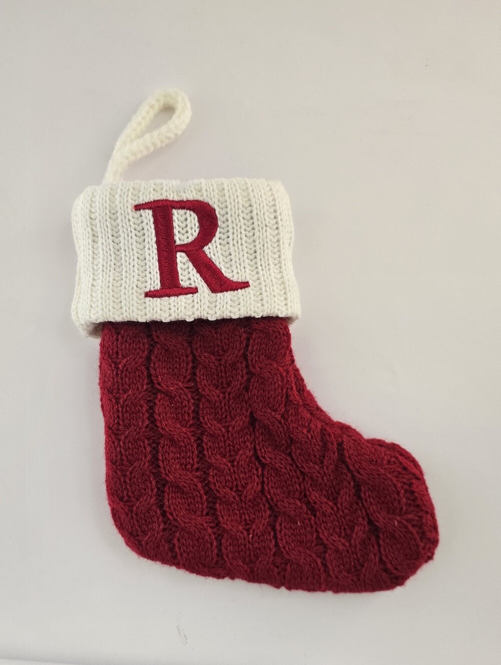 Monogram Knit Christmas Stocking Ornament – Letter R